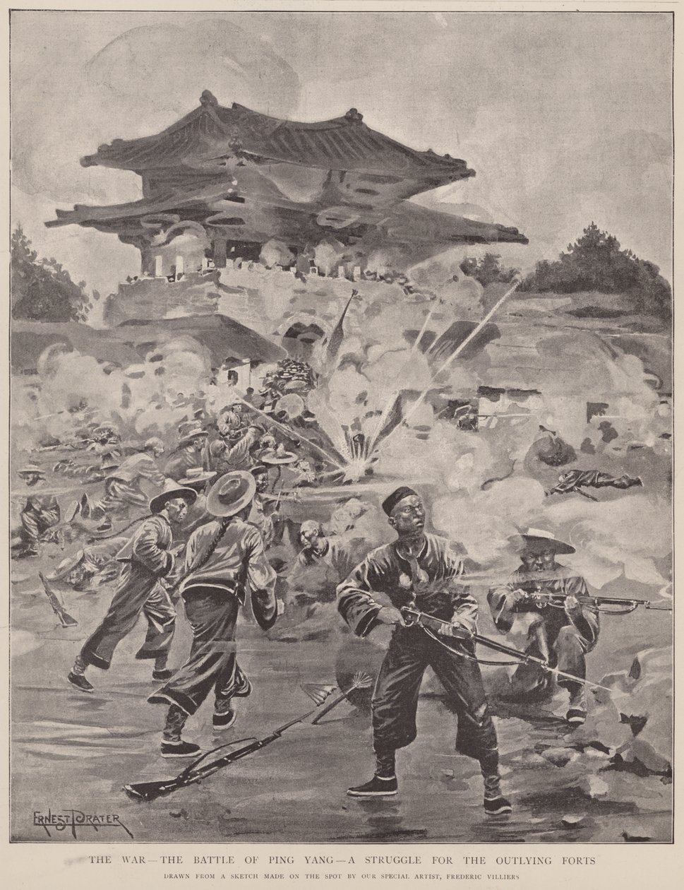 The war, the battle of Ping Yang, a struggle for the outlying forts by Frederic (after) Villiers