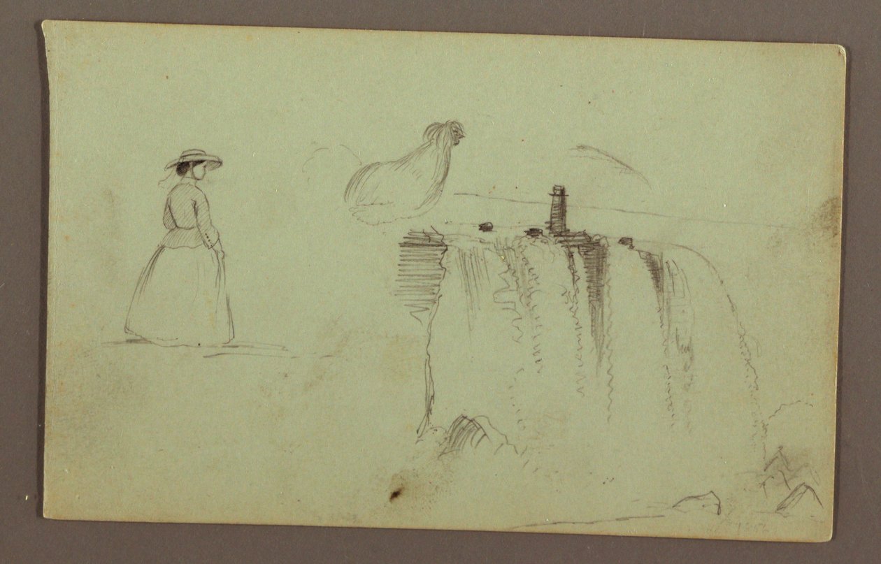 A Walking Girl, a Crouching Chicken, and the American Falls on Niagara River by Frederic Edwin Church