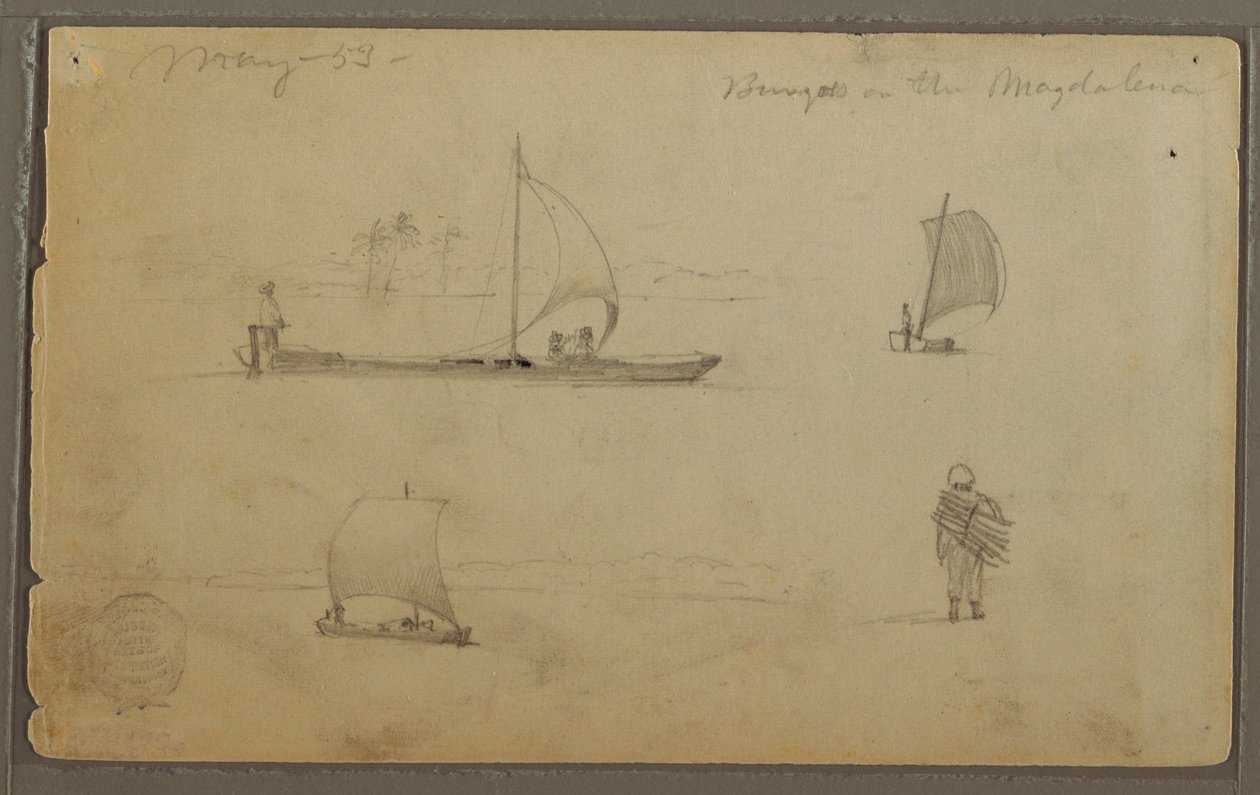 Bungoes: Sketches of Sailboats and Working Men, Along the Rio Magdalena, Colombia, May 1853 by Frederic Edwin Church