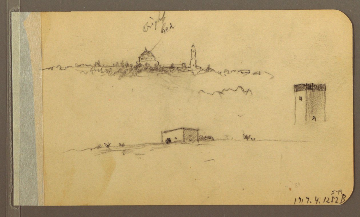 Church, Tower, House; Verso: Mountain Range, 1889 by Frederic Edwin Church