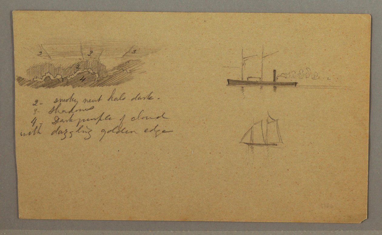 Cloud Study, Steamship, Sailboat, Possibly 1865–66 by Frederic Edwin Church