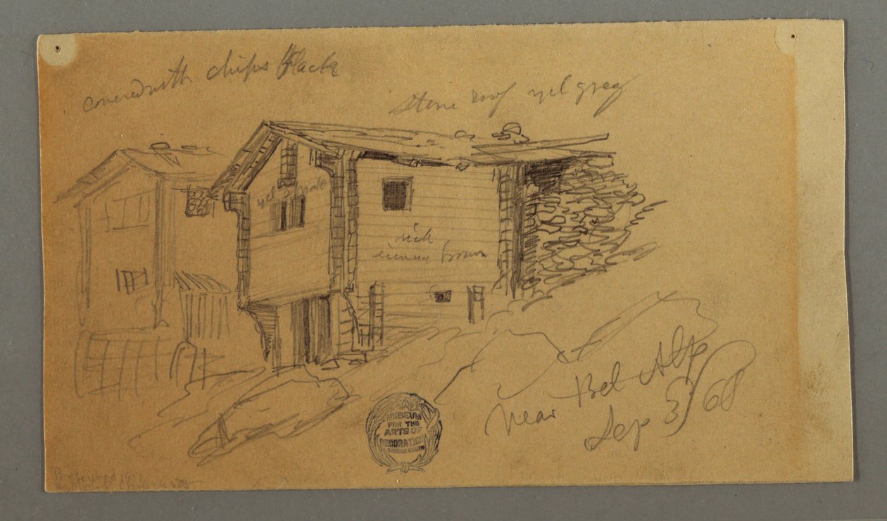 Details of Mountain Sheds, Houses and a Rock, Bernese Alps, Switzerland, September 3, 1868 by Frederic Edwin Church