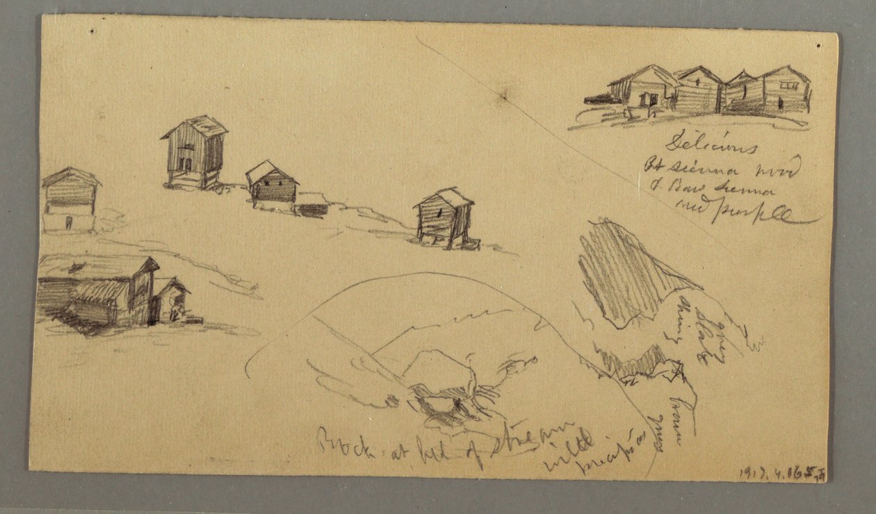 Details of Mountain Sheds, Houses and a Rock, Bernese Alps, Switzerland, September 3, 1868 by Frederic Edwin Church
