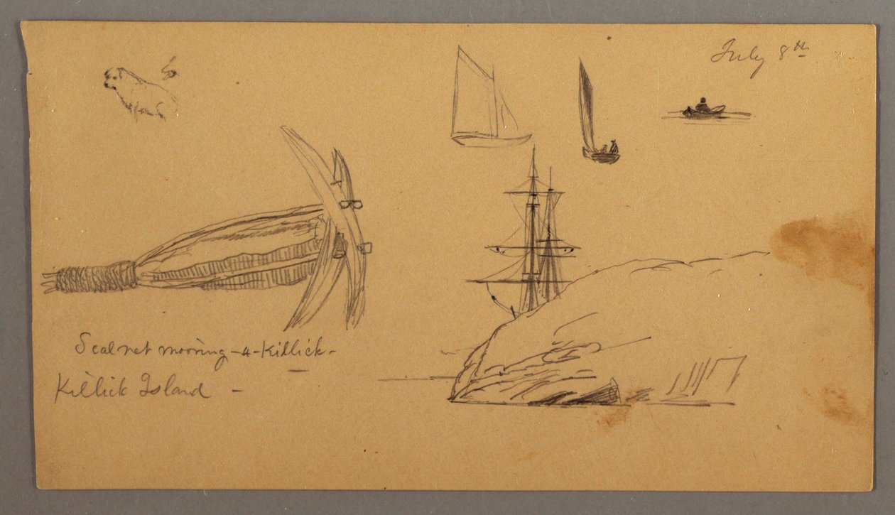 Dog, Sailboat Studies, Anchor, Cliffs, possibly July 8, 1859 by Frederic Edwin Church