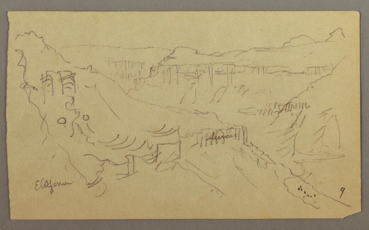 El Yemen Valley, Arabia: View of Winding Valley with a Caravan, February 20, 1868 by Frederic Edwin Church