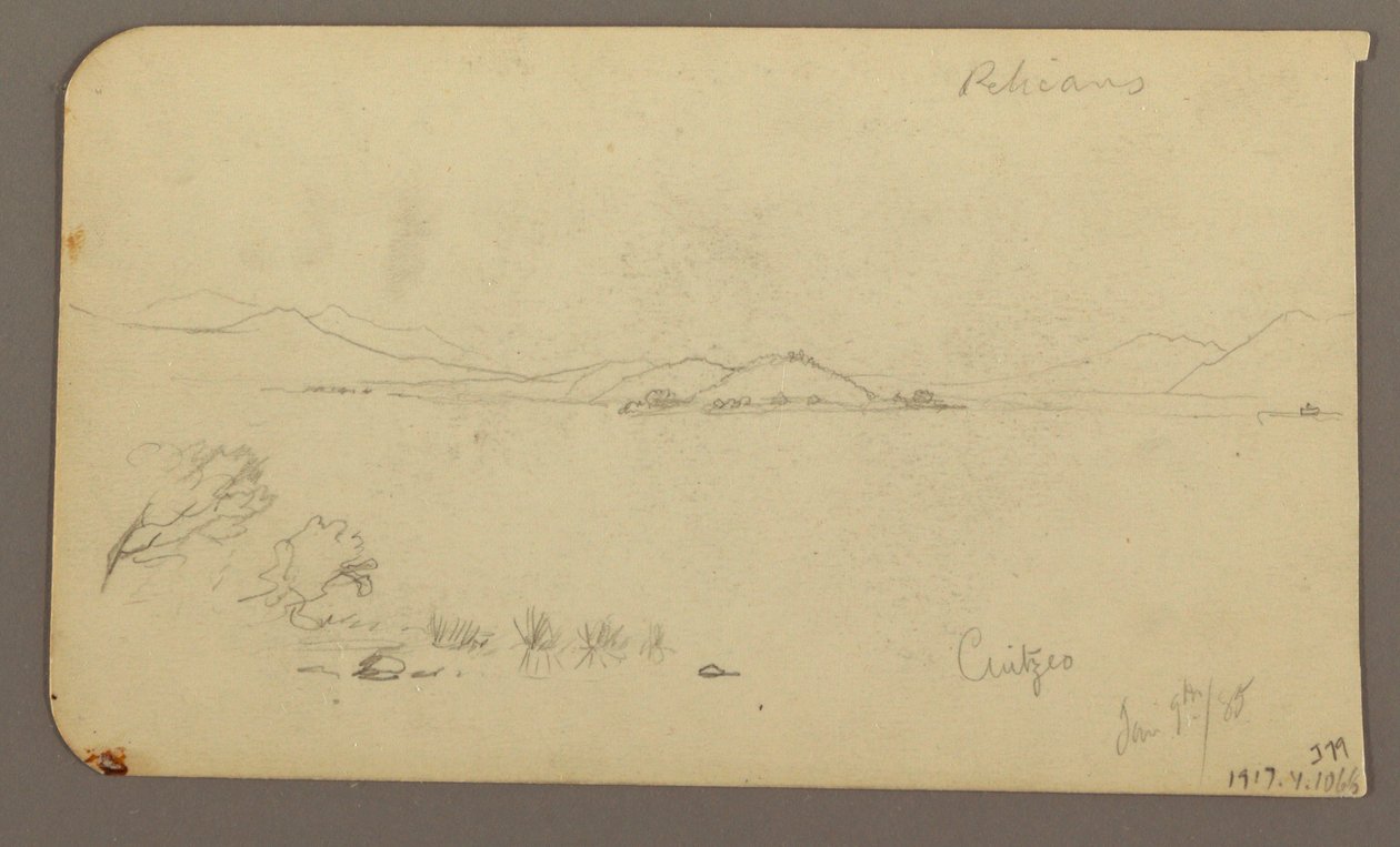 Figure and ox Cart, Cypress Tree; Verso: View across Cuitzeo Lake, January 1885 by Frederic Edwin Church