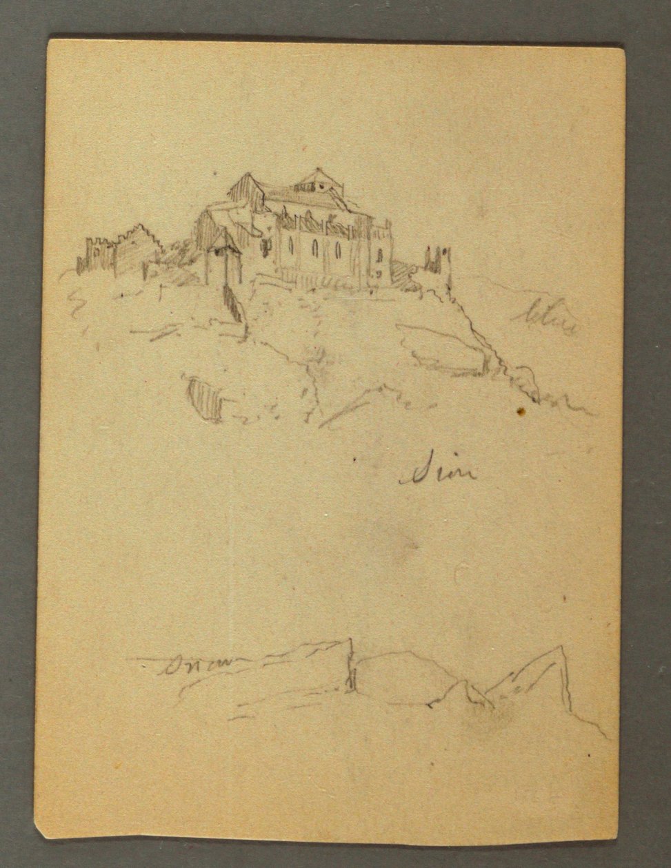 Fortification of Clifftops, Sion, Rhone Valley, possibly 1868 by Frederic Edwin Church