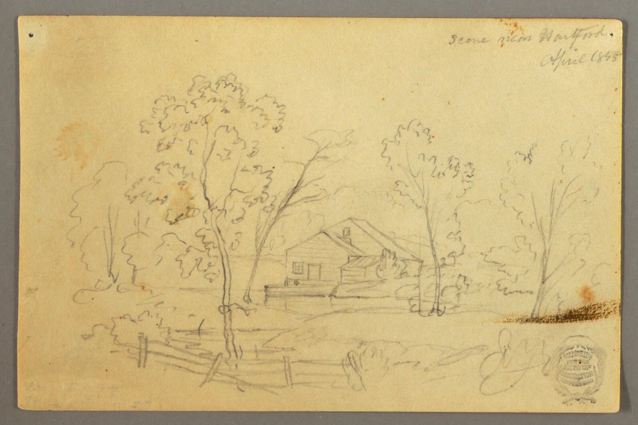 House in the Woods by a Stream, April 1845 by Frederic Edwin Church