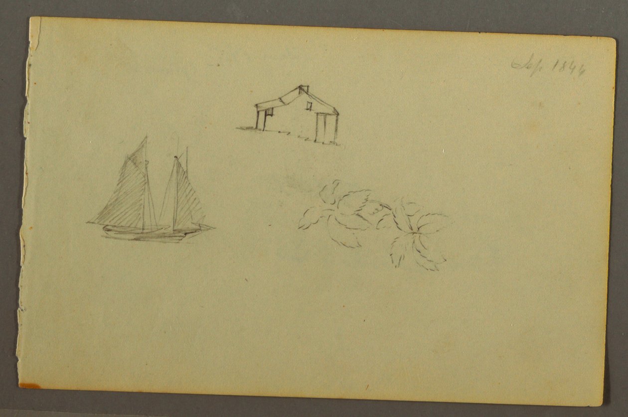 House, Sailboat, Plant, September 1844 by Frederic Edwin Church