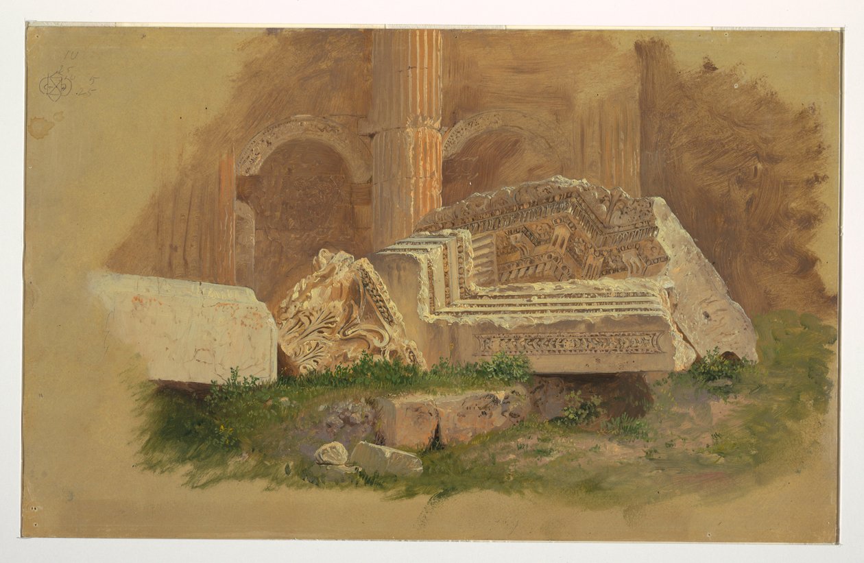 Interior of the Temple of Bacchus, Baalbek, May 1868 by Frederic Edwin Church