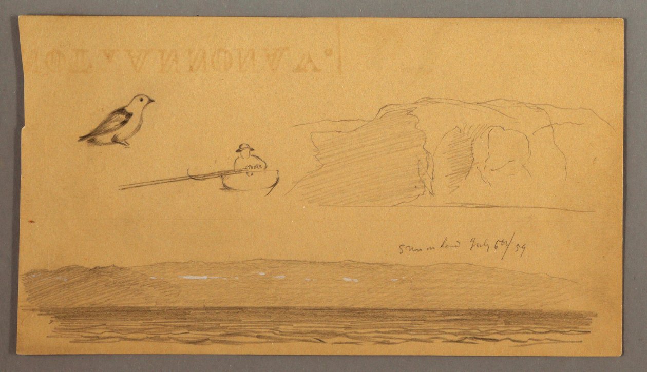 Man in boat, bird, cliffs, coast, July 6, 1859 by Frederic Edwin Church