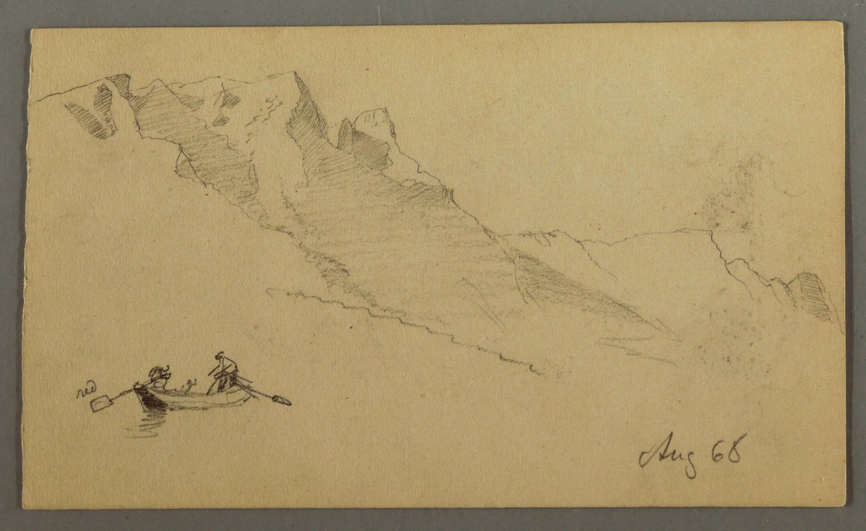 Mountain Peaks, Two figures in a Rowboat, August 1868 by Frederic Edwin Church