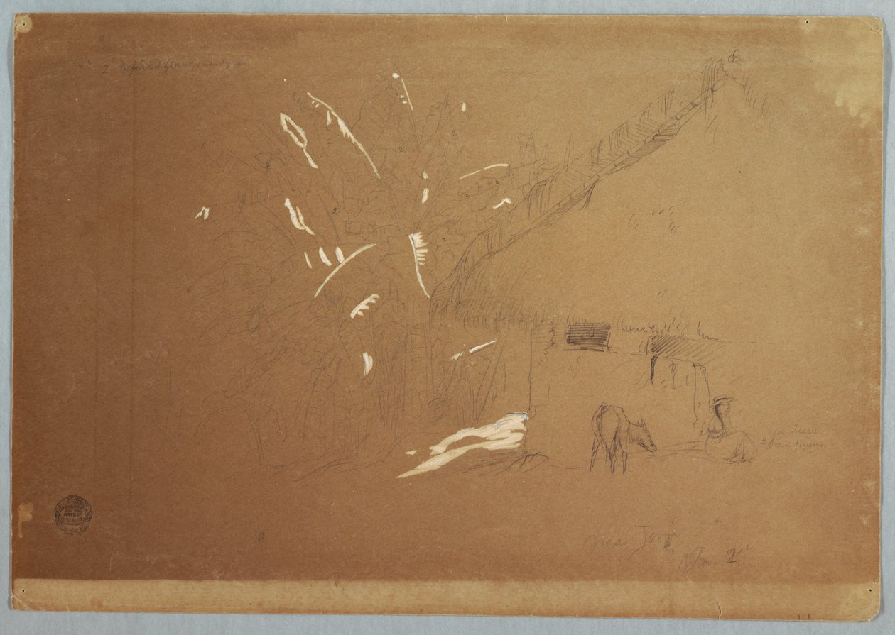 Seated Woman and Grazing Donkey Before a House near Jorje, Ecuador, June 23, 1857 by Frederic Edwin Church