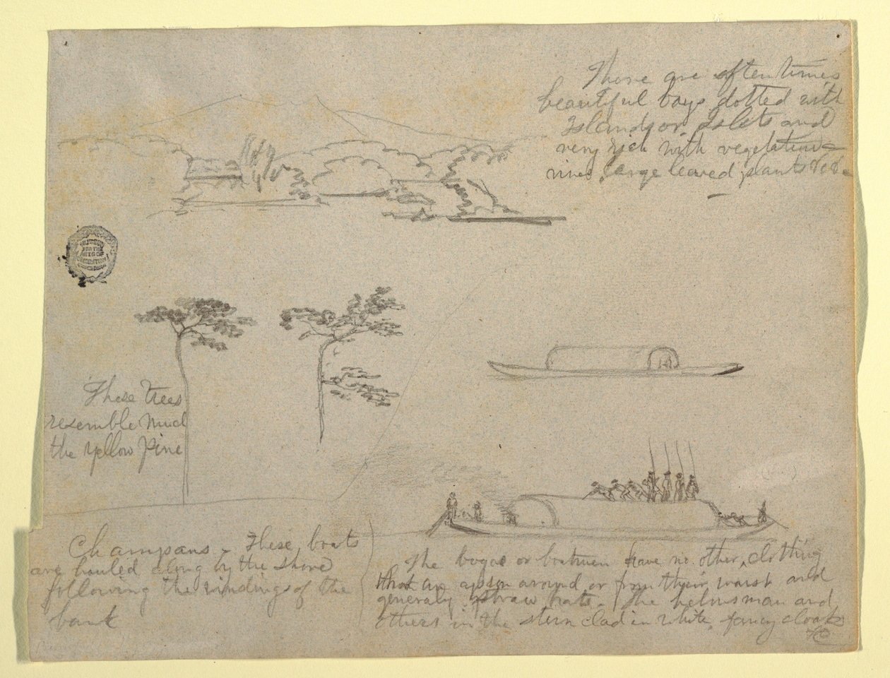 Sketches from Colombia: Trees and Rivercraft (Champans), 1853 by Frederic Edwin Church