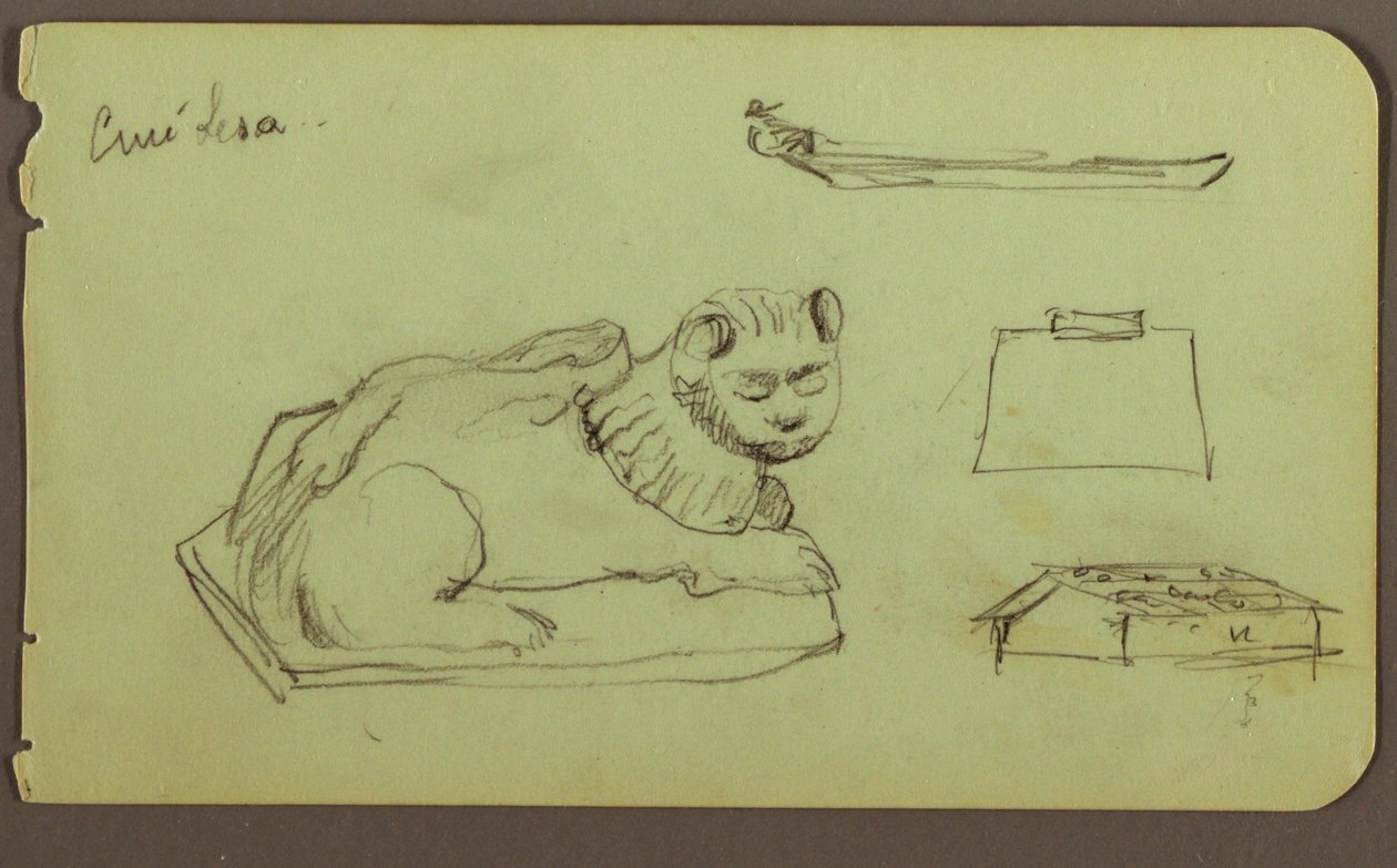 Statue of Lion, Skiff; Verso: Statue of Lion, December 1883 by Frederic Edwin Church