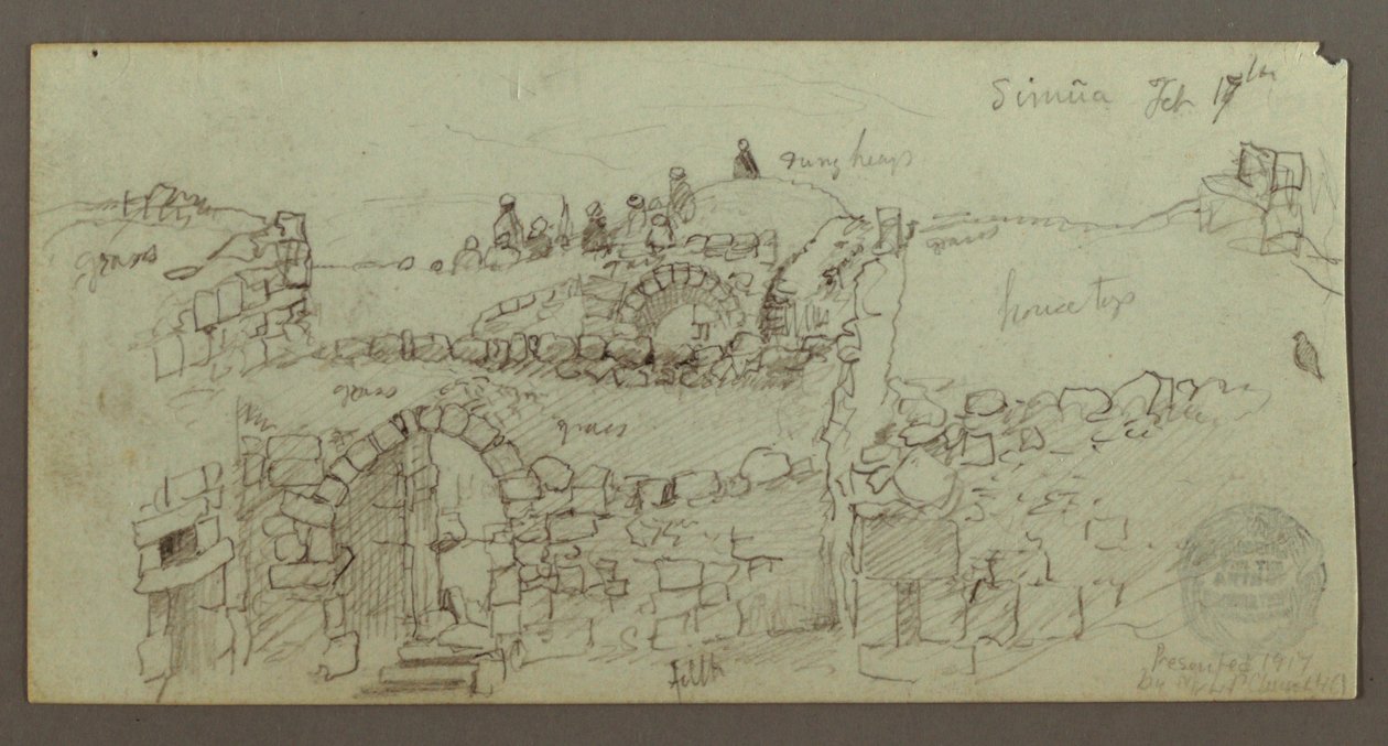 Stone Building, Men Gathered on Roof, February 17, possibly 1868 by Frederic Edwin Church