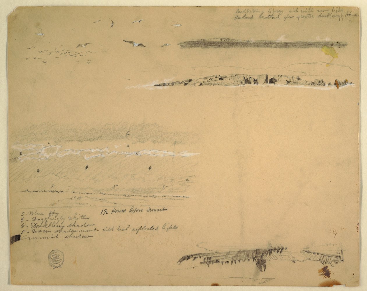 Studies of Gulls, Rocky Coast and Cloudy Sky, Great Manan, Canada, September 1851 by Frederic Edwin Church