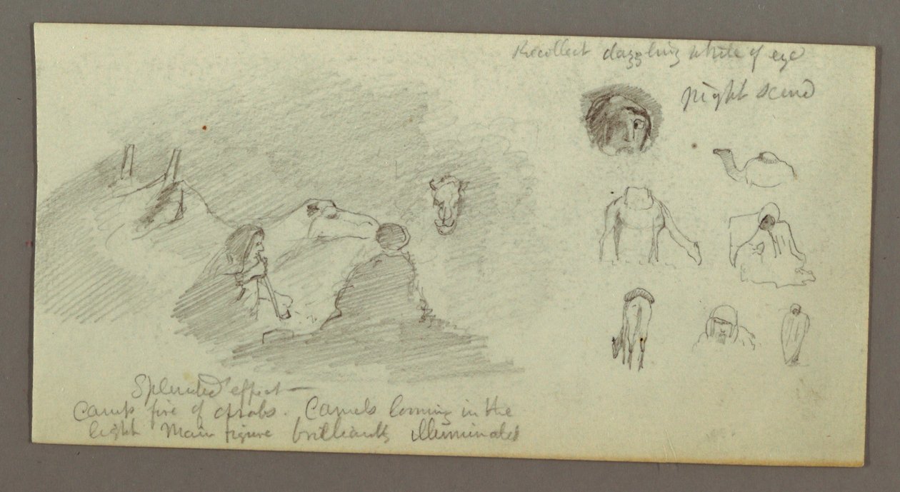 Two Figures and Two Camel by Campfire, Figure and Camel Studies, possibly 1868 by Frederic Edwin Church
