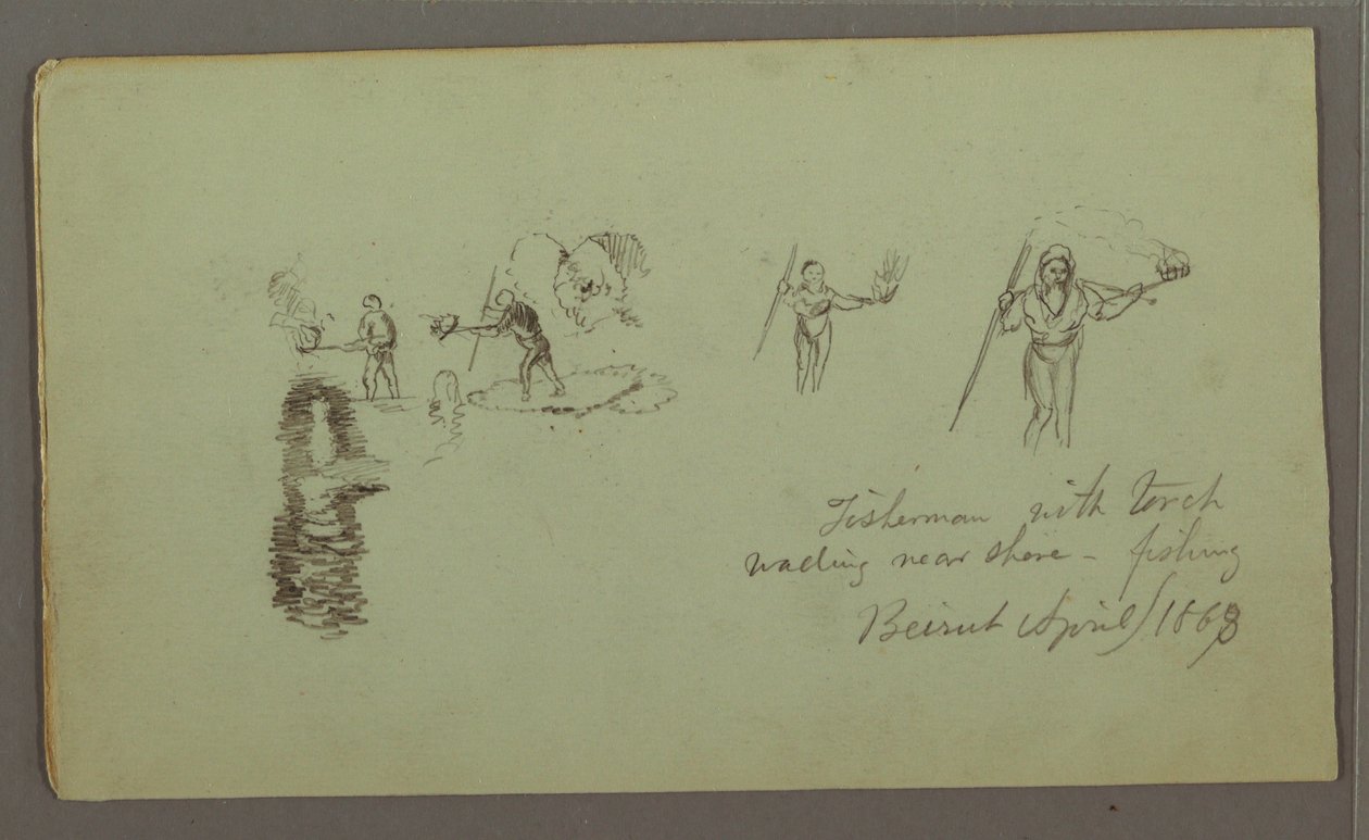 Two Studies of Fishermen with Rods and Torches, April 1868 by Frederic Edwin Church