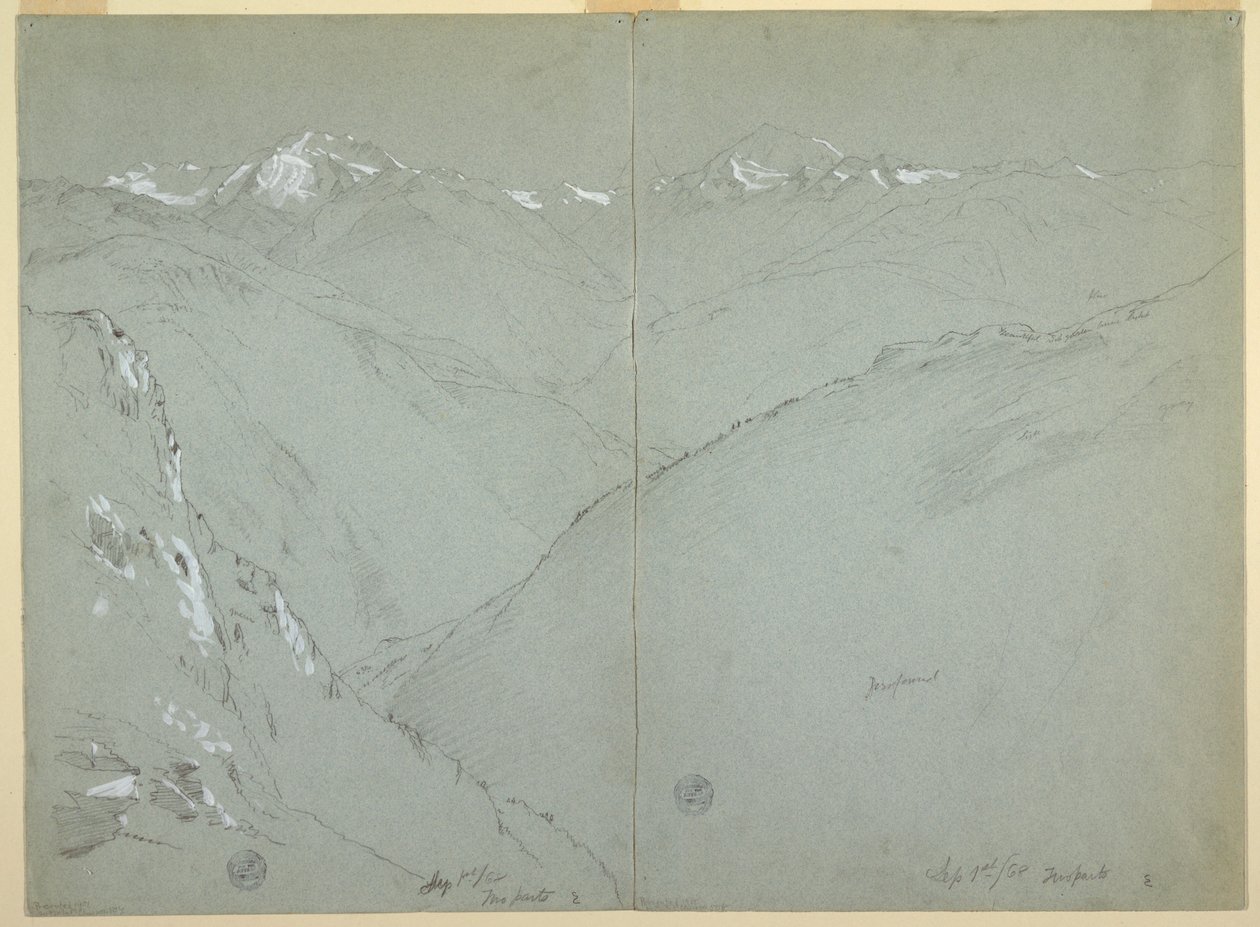 Valley Landscape with Snow Capped Peaks, Bernese Alps, Switzerland, Part 1, September 1, 1868 by Frederic Edwin Church