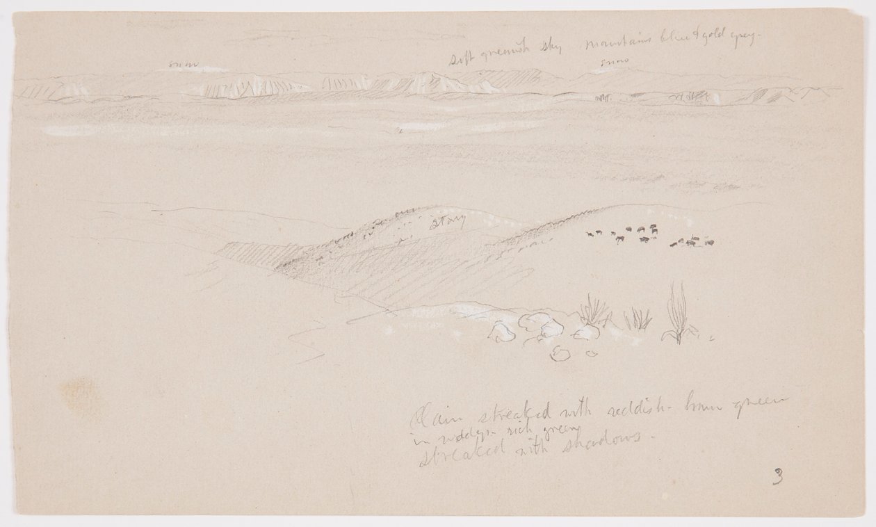View across the Hills and Plain toward the Mountains, Valley of El Yemen, February 1868 by Frederic Edwin Church