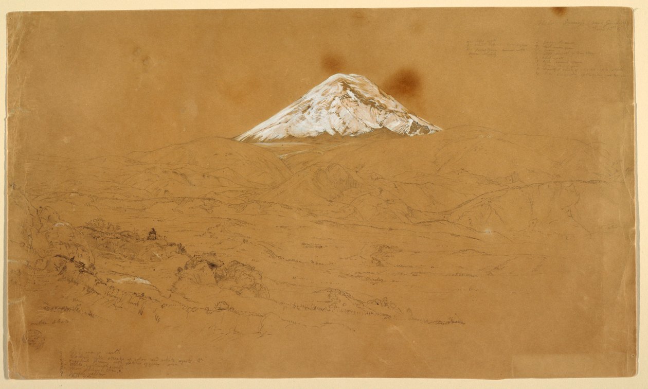 View of Snow Covered Mount Chimborazo Drawn Near Guanojo and Guaranda, Ecuador, June 12, 1857 by Frederic Edwin Church