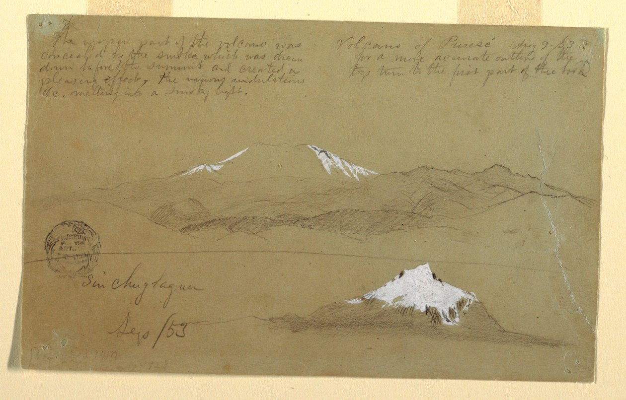 Views of Puresé Volcano, Colombia and Mt. Sincholagua, Ecuador, August 9 and September 1853 by Frederic Edwin Church