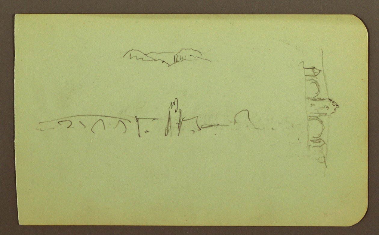 Hills, Church, Bridge; Figure, Cross, Church, 1883 by Frederic Edwin Church