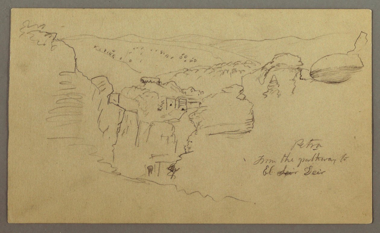 Sketch. View of Khirbet en Wasara "Petra from the Pathway to El Deir" by Frederic Edwin Church