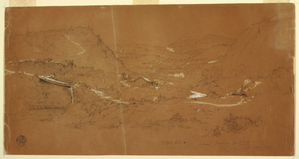 Valley with a Bridge and Houses, Near Guaranda, Ecuador by Frederic Edwin Church