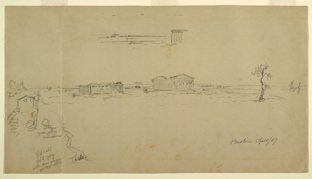 Views of the Basilica and the Temple of Neptune, Paestum, Italy by Frederic Edwin Church