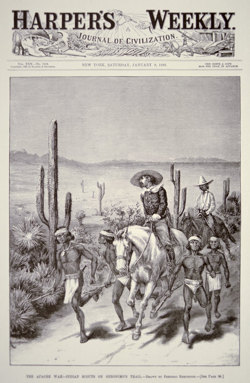 Apache Scouts lead army patrol on pursuit of Geronimo (1829-1909) from 