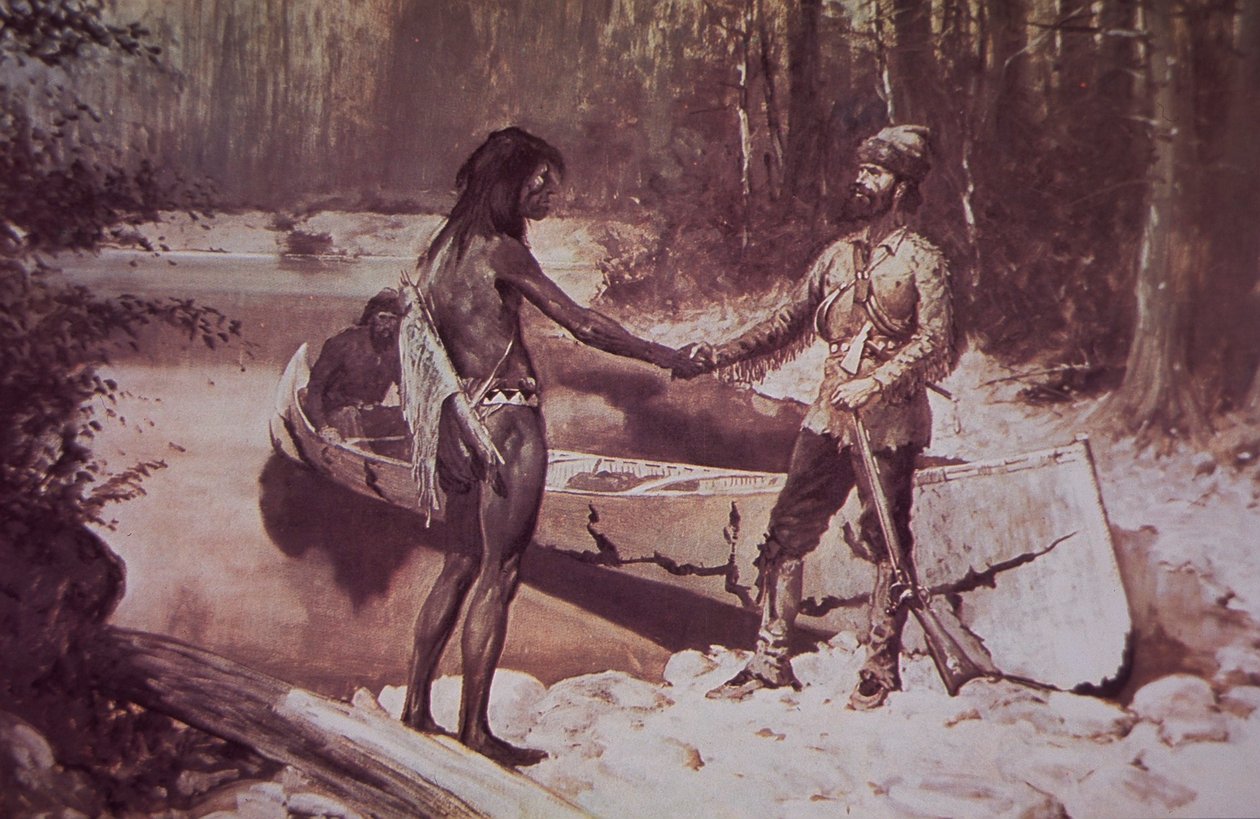 French-Canadian Fur Trapper Doing Business with Native American, Late ...