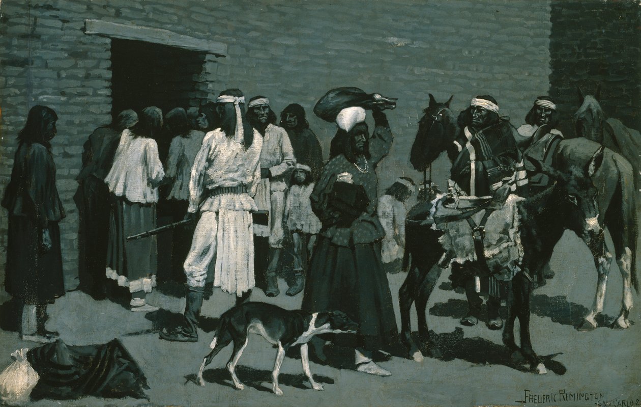 Pueblo Indian Village (Distribution of Beef at San Carlos Agency) c.1889 by Frederic Remington