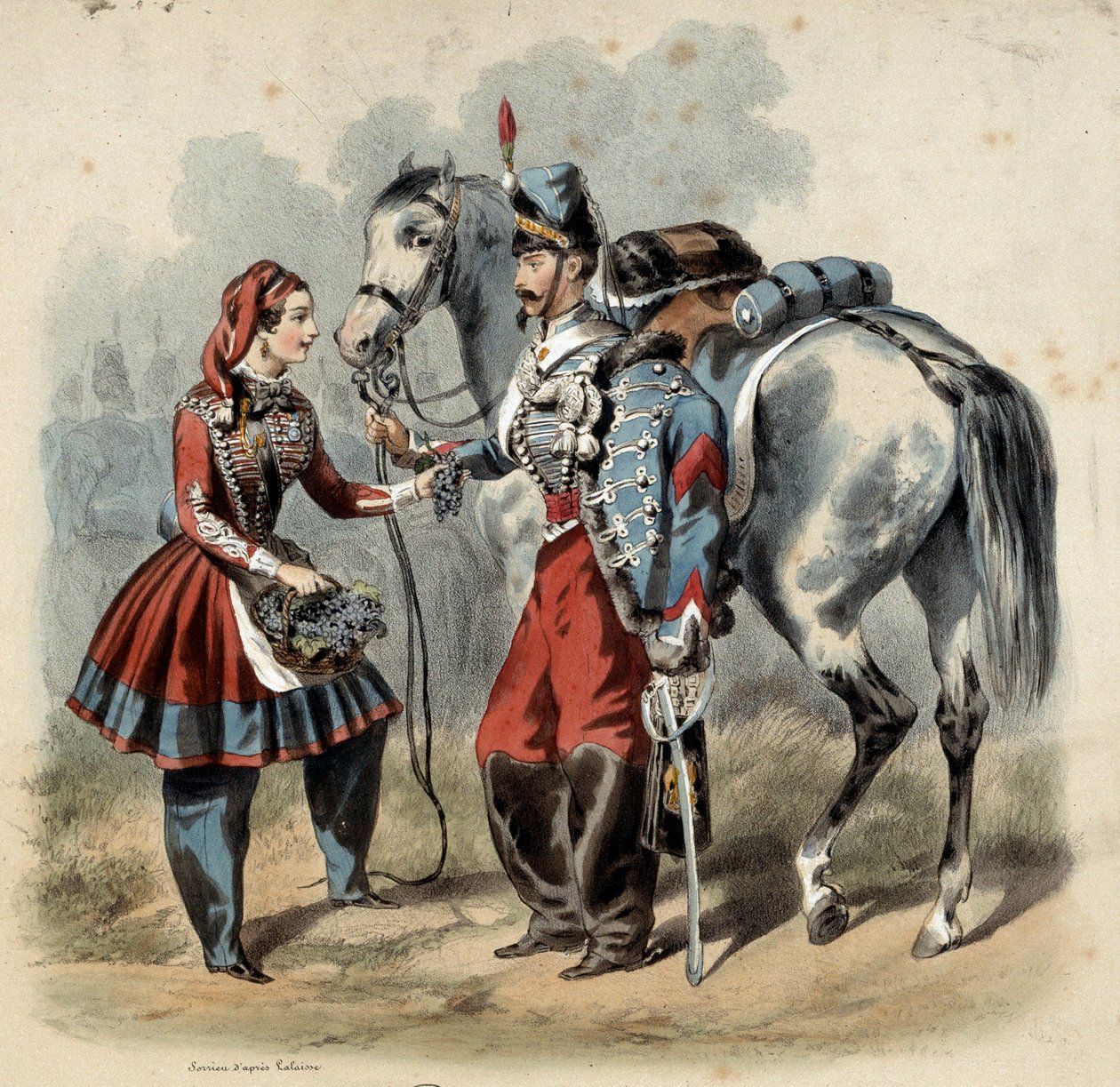 The French Army and Its Cantinieres: Hussard and Cantiniere de Troupe de Line by Frederic Sorrieu