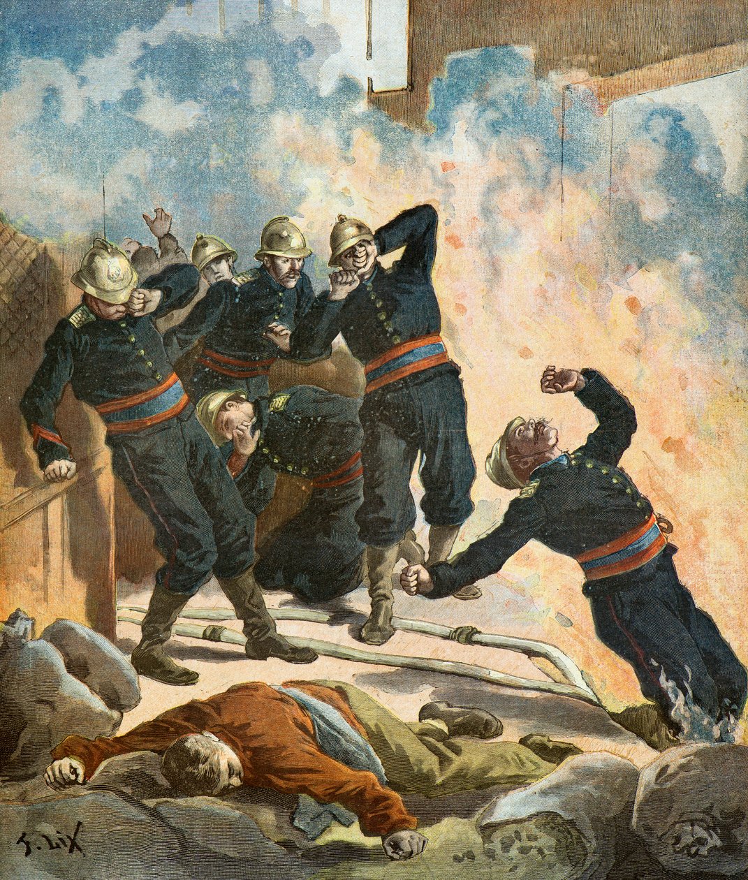 Death of Firefighter Gaston Bauchat by Frederic Theodore Lix