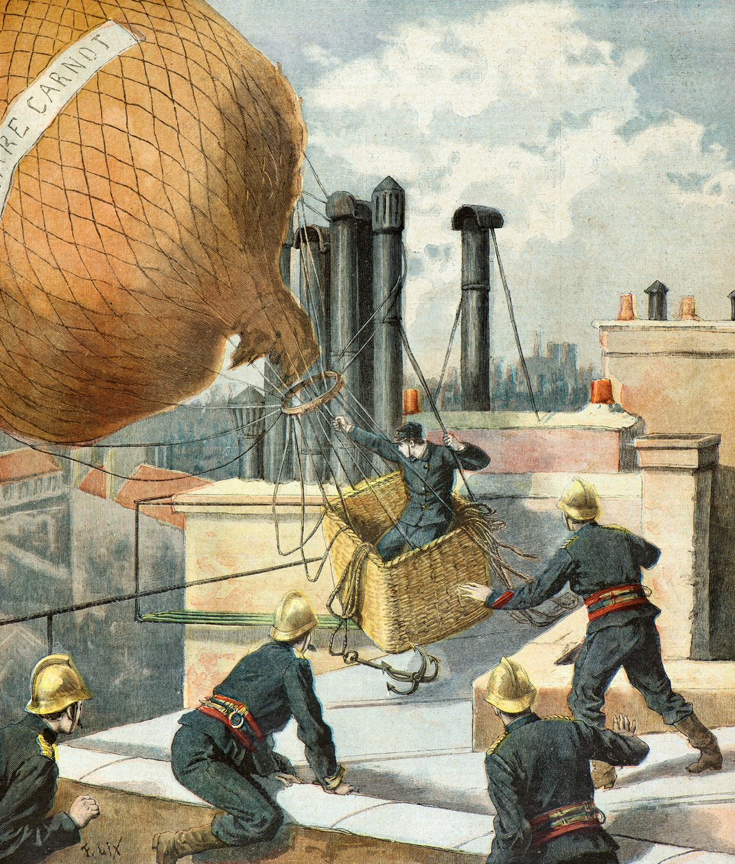 Firefighters Rescuing a Man in a Balloon by Frederic Theodore Lix
