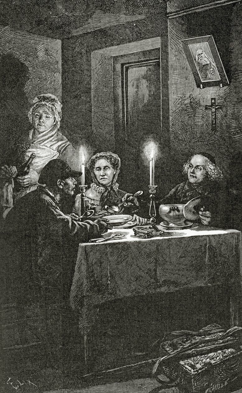 Jean Valjean is received and cared for by Bishop Myriel by Frederic Theodore Lix