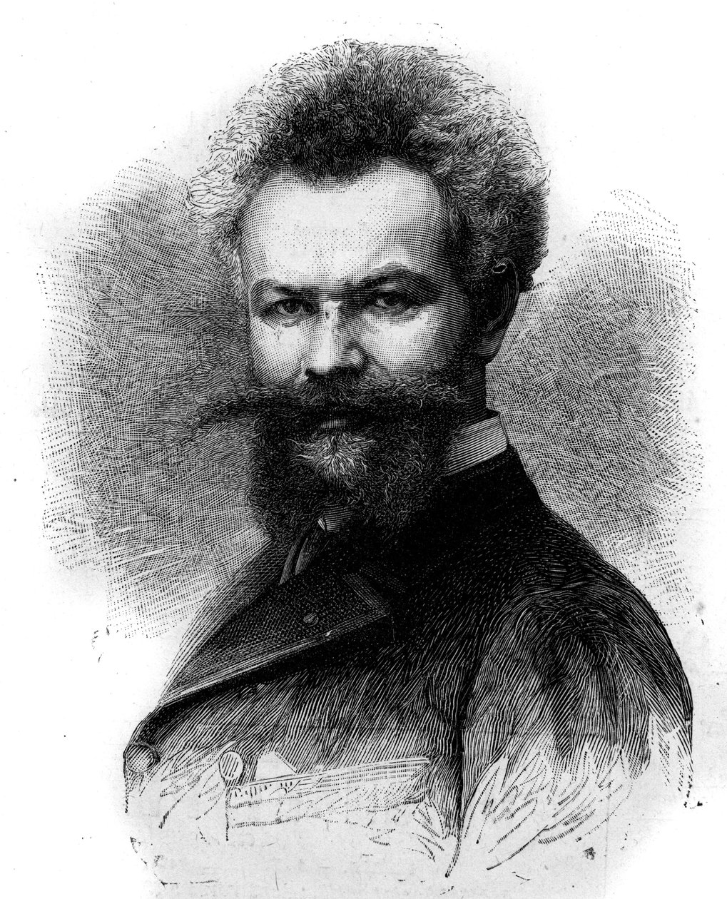 Portrait of Mihaly Munkacsy, Hungarian Painter. Engraving in 