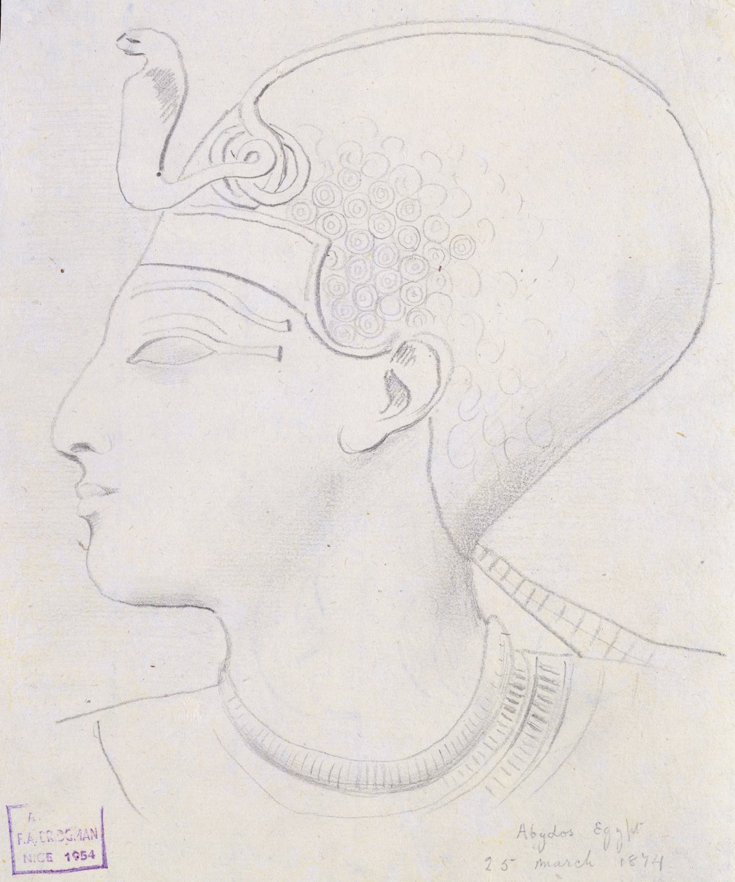Study of a Relief of the Head of Seti I in the Temple of Seti I, Abydos by Frederick Arthur Bridgman