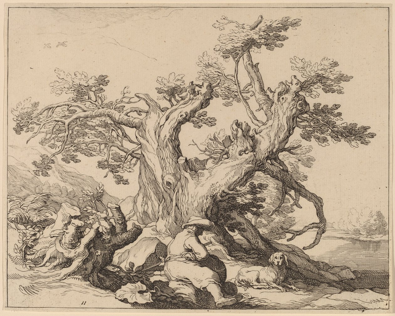 A Man and His Dog Resting by a Great Tree by Frederick Bloemaert after Abraham Bloemaert