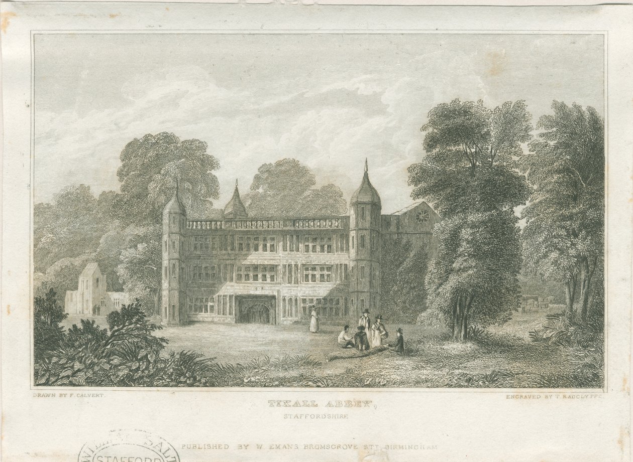 Tixall Hall - Gatehouse: Engraving by Frederick Calvert