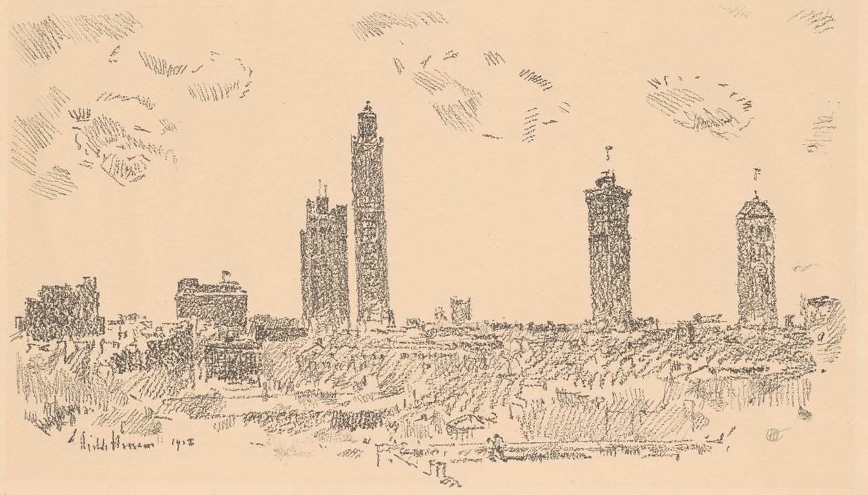 New York Sky Line, Dark Buildings by Frederick Childe Hassam