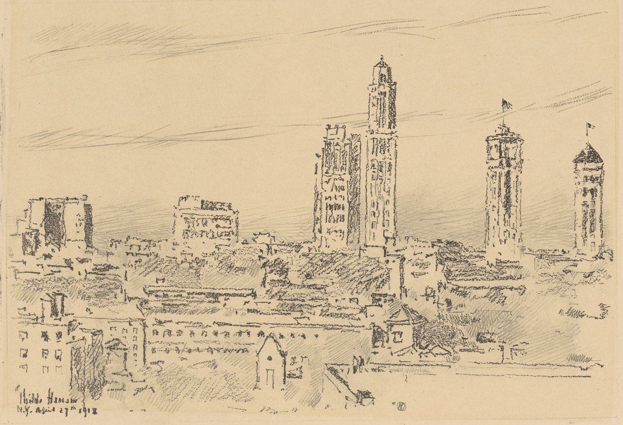 New York Sky Line, Light Buildings by Frederick Childe Hassam