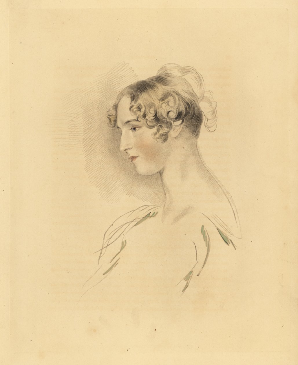 Portrait of Mary Isabella Bloxam as a young woman, niece to Sir Thomas Lawrence. Engraving by Frederick Christian Lewis after an illustration by Sir Thomas Lawrence from P.G. Patmore’s Cabinet of Gems by Frederick Christian Lewis