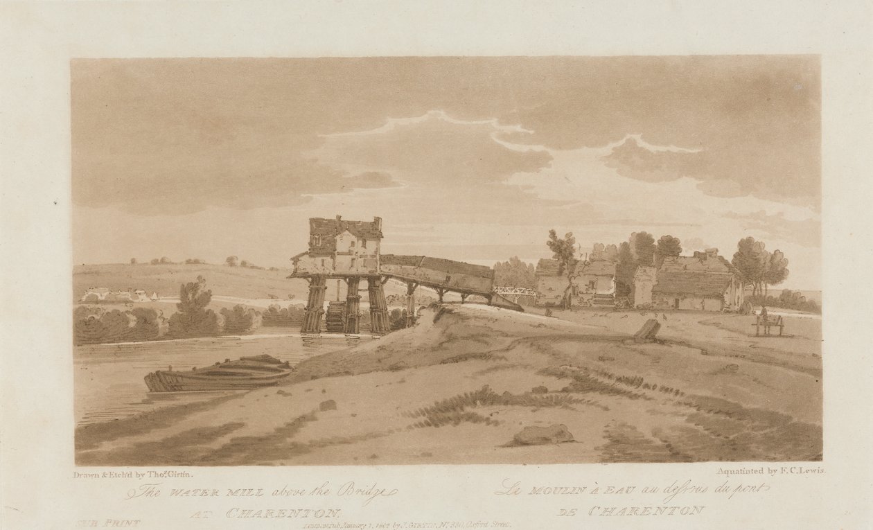 The Water Mill above the Bridge at Charenton by Frederick Christian Lewis the Elder
