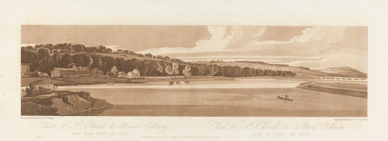 View of St. Cloud and Mt. Calvary taken from Pont de Seve 1802; Plate 18 from Views in Paris, the Emanuel Volume tracing of the plate by Frederick Christian Lewis the Elder