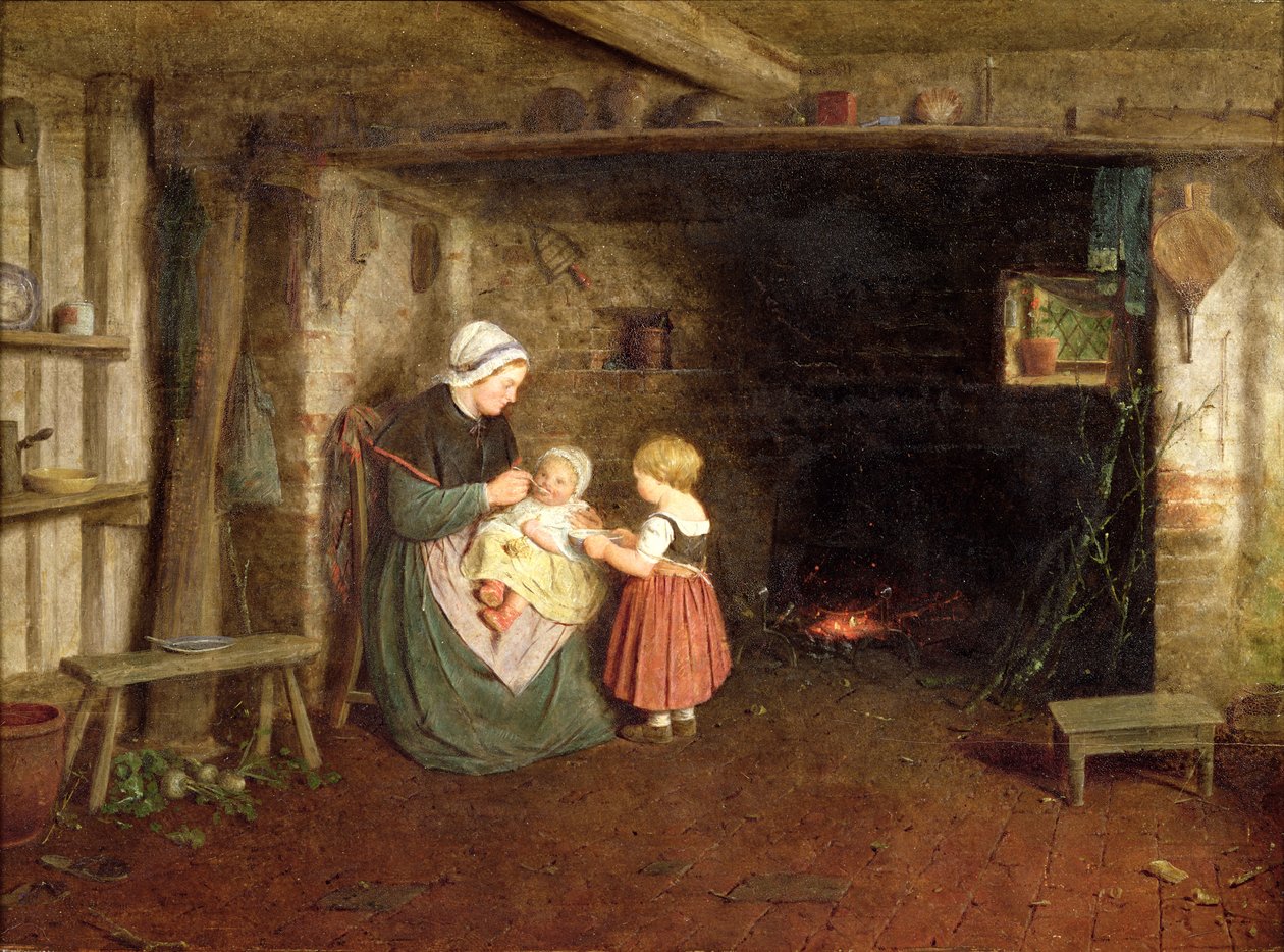 Expectation: Interior of a Cottage with a Mother and Children by Frederick Daniel Hardy