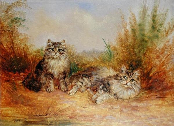 Two Tabby Kittens in a Rural Landscape by Frederick French