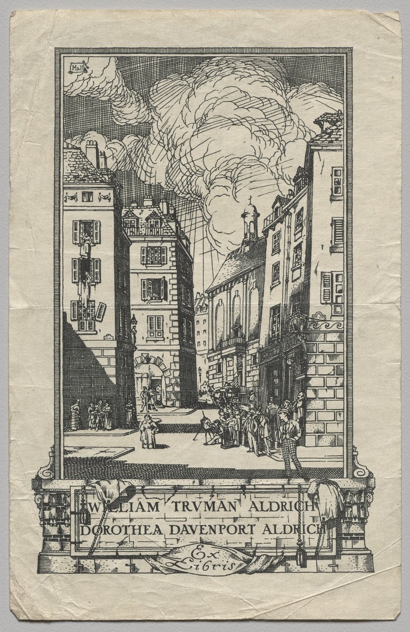 Bookplate: William Truman Aldrich and Dorthea Davenport Aldrich, Ex Libris inscribed by Frederick Garrison Hall
